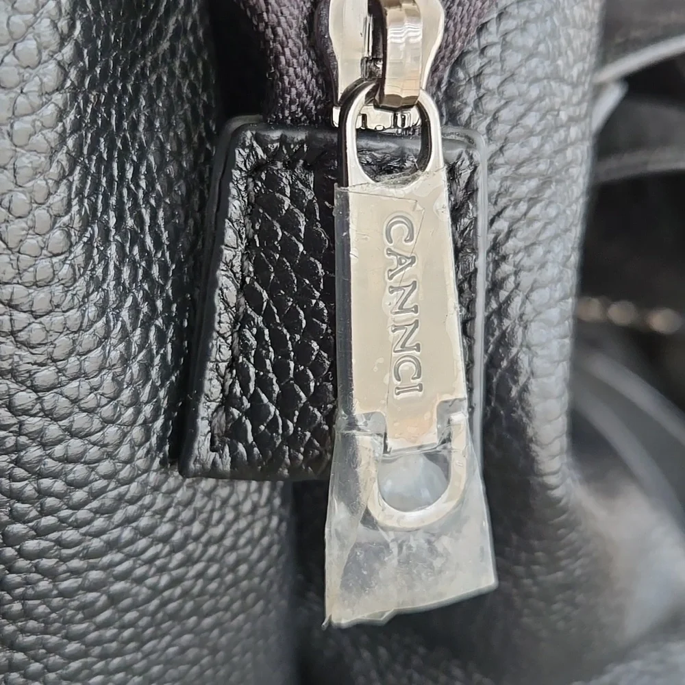 Black Woven Leather Cannci Backpack Bag